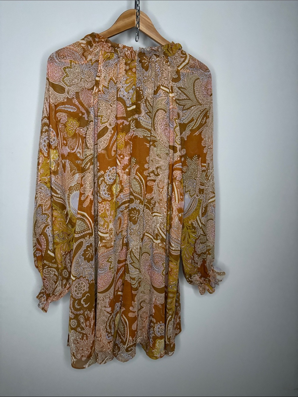 Haute Hippie Paisley Long Sleeve Dress in Rust, Pink & Mustard - Picture 7 of 9